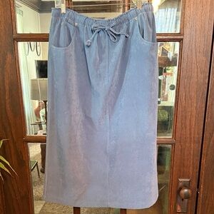 Denim & Co Womens 1X Dusty Blue Faux Suede Elastic Waist Midi Skirt with Pockets